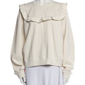 Clare V Cream Ruffle Crew Neck Sweater